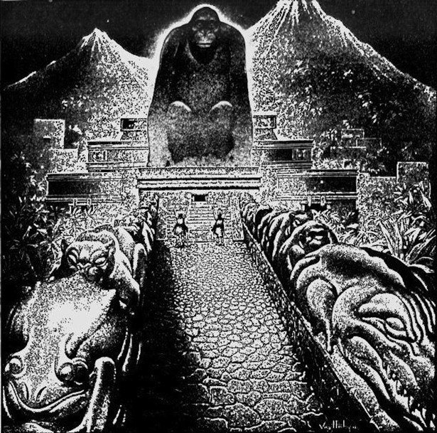 Ancient myth: Artist Virgil Finlay's conceptional drawing of Theodore Moore's "Lost City of the Monkey God" 